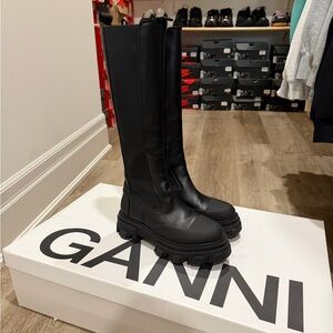 Ganni Black Cleated Knee High Boots